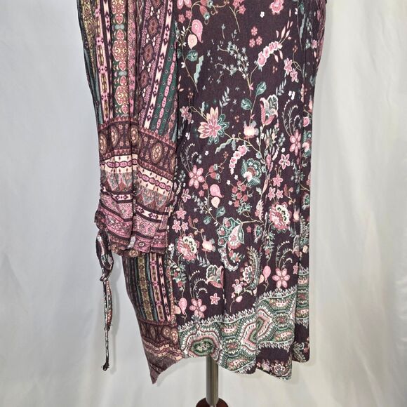 One World Golche Brown Floral and Patterns Soft Tunic Top Size Medium - Picture 3 of 8
